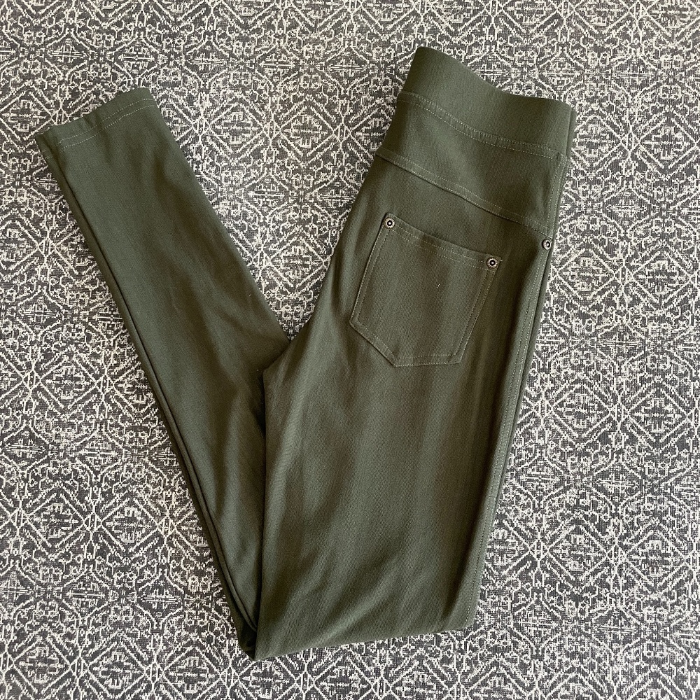 Olive Green Leggings With Pockets, One Size